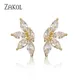 ZAKOL Brand New Korean Fashion Marquise Cut Cubic Zircon Stud Earrings for Women Simple Leaf Student