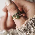 Bohemian Taiwan Jade Wedding Ring Sets For Women Natural Stone Jewelry Stretchy Freshwater Pearl