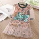 2023 Summer New Design 3 4 5 6 8 10 12 Years Lace Patchwork Flower Glitter Print Half Sleeve Cotton