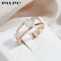 Emerald Green Natural Zircon Cutout Ring For Women SYOUJYO Simple Design 585 Rose Gold Color Easy