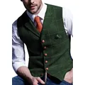 Mens Suit Vest Notched Plaid Wool Herringbone Tweed Waistcoat Casual Formal Business Groomman For