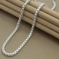 925 Sterling Silver 4mm 20 inches Box Chain Necklace For Men Women Wedding Engagement Fine Jewelry