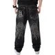 Street Dance Wide Legs Baggy Jeans Men Fashion Embroidery Black Loose Board Denim Pants Male Rap Hip