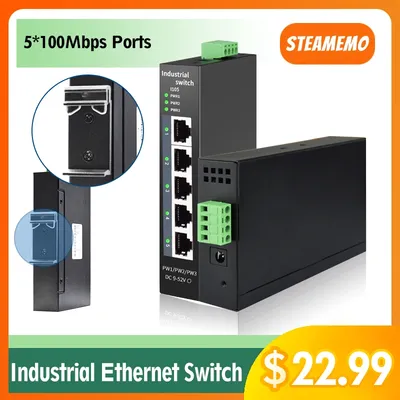 STEAMEMO Industrial Network Switch Ethernet With 5 10/100mbps Port Base-T DIN IP40 Industrial