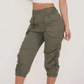 Women's Relaxed-fit Cargo Capri Pant Paper Bag High Waist Pencil Cropped Pant Slim Fit Casual