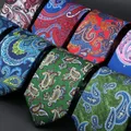 New Fashion Men's Paisley Silk Tie 7.5cm Blue Green Purple Necktie High Quality Slim Cravat Tie For
