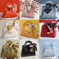 60pcs Leather Gift Bags for Easter Eid Wedding Guest Favour Box Mini Handbag With Ribbon Packaging