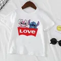 Kawaii Disney Stitch Boy Girl Clothes Cartoon T Shirt For Child T-Shirt White Short Sleeve Graphic
