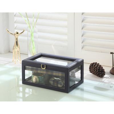 9.8" Long Tempered Glass and Leather Jewelry Case