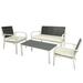 Dcenta 4 Pieces Rustic Sofa Set for 4 Patio Table and Chairs Set All Weather Resistant for Garden Lawn Balcony White