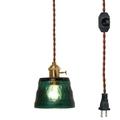 FSLiving Hanging Swag Lamp Pendant Light with 15ft Plug-in UL Dimmable Cord Brass Finished E26 Socket Tiffany Lake Blue Glass Lamp Nordic Industrial Hanging Lamp Bulbs Not Included - 1 Pack