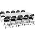 Magshion 11 Pieces 8 Ft Heavy Duty Plastic Folding Utility Dining Table and Chair Set Outdoor Picnic Desk with Handle and Foldable Chairs White/Black