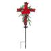 Solar Christmas Decorations Outdoor LED Lights Xmas Waterproof Cross Stake Cemetery Grave Decorations Faux Pine Cones and Foliage Ornament Stakes for Garden Lawn Yard Cemetery