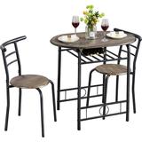 Bilot 3-Piece Dining Table Set Kitchen Table & Chair Sets for 2 Compact Table Set w/Steel Legs Built-in Wine Rack for Breakfast Nook Small Space Apartment Drift Brown
