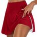 Long Skirts For Womens Casual Solid Tennis Golf Skirt Yoga Sport Active Skirt Shorts Skirt Red