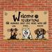 Custom Dogs Name Welcome to Our Home The Humans Here with Us Funny Dog Metal Tin Sign Metal Print Vintage Pet Dog Welcome Sign Dog Wall Sign Plaque Decorations for Outdoor Patio