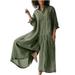 Mchoice Jumpsuits for Women Summer Casual Solid Color Cotton Linen Long Playsuit Zipper Short Sleeve Rompers