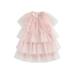 Qtinghua Little Girls Tulle Dress Shiny Sequins Ruffled Mesh Princess Dress Sleeveless Dress Party Summer Clothes Pink 4-5 Years