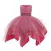 HAPIMO Girls s Party Gown Birthday Dress Solid Lace Splicing Round Neck Sleeveless Lovely Relaxed Comfy Princess Dress Mesh Tiered Ruffle Hem Cute Holiday Hot Pink 150