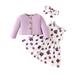 Long Sleeve Coat Cartoon Printing Vest Dress Headbands 3 Piece Casual Suit Kids Girls Sets