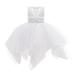 HAPIMO Girls s Party Gown Birthday Dress Solid Lace Splicing Round Neck Sleeveless Lovely Relaxed Comfy Princess Dress Mesh Tiered Ruffle Hem Cute Holiday White 110