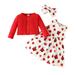 Long Sleeve Coat Cartoon Printing Vest Dress Headbands 3 Piece Casual Suit Kids Girls Sets