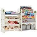 Kids Bookshelf Toy Storage Organizer with 12 Bins and 4 Bookshelves Multi-functional Nursery Organizer Kids Furniture Set Toy Storage Cabinet Unit with HDPE Shelf and Bins