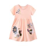 Youmylove Dresses For Girls Toddler Short Sleeve Dress Butterfly And Floral Cartoon Appliques A Line Flared Skater Dress Cotton Dress Outfit
