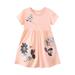 Youmylove Dresses For Girls Toddler Short Sleeve Dress Butterfly And Floral Cartoon Appliques A Line Flared Skater Dress Cotton Dress Outfit