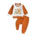 Qtinghua Toddler Baby Girls Boys Halloween Outfits Pumpkin Letter Embroidery Long Sleeve Sweatshirt and Long Pants 2Pcs Clothes A 2-3 Years