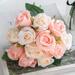 Artificial Silk Rose Flowers Bouquets Faux Roses Bouquet Fake Flowers with 1 Bunch 12 Heads Arrangement for Wedding Party Home Office Restaurant Decoration - Pink With Champagne