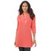 Plus Size Women's Thermal Shawl-Collar Tunic by Roaman's in Sunset Coral (Size 38/40) Made in USA Long Sleeve Shirt
