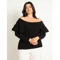 Plus Size Women's Off The Shoulder Sweater With Flounce by ELOQUII in Black (Size 14/16)