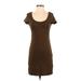 H&M Casual Dress - Mini Scoop Neck Short Sleeve: Brown Dresses - Women's Size Small