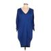 BCBGeneration Casual Dress - Shift V Neck 3/4 sleeves: Blue Print Dresses - Women's Size Medium