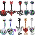 1PC Crystal Belly Button Ring Bat Fox Navel Piercing Heart Devil Belly Ring Snake Belly Button