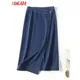 Tangada 2023 Women Vintage Blue Denim Wrap Midi Skirt With Buttons Ladies Chic Midi Skirts 4C274