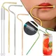 Stainless Steel No Wrinkle Straws Flute Style Lipstick Protect Reusable Straw with Cleaning Brush