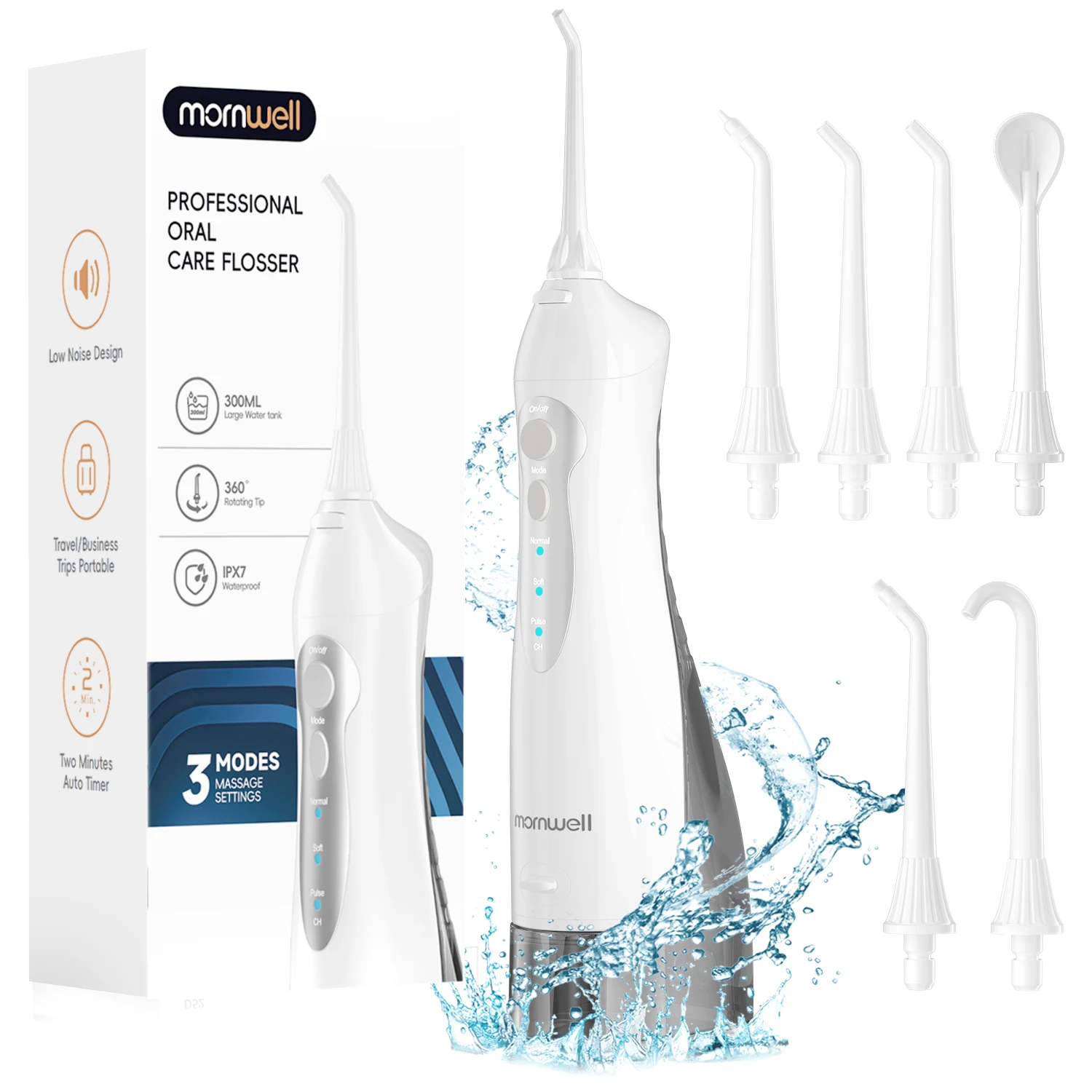 D52 Tragbarer Kabelloser Wasserflosser USB-Aufladbarer Wasserstrahl-Zahnreiniger 6 Düsenaufsätze 300ml 3 Modi Zahnreinigung für Reisen Image