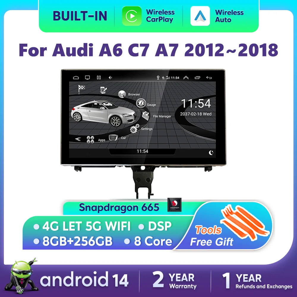 Android 14 Carplay Auto-Multimedia-Player Für Audi A6 C7 A7 2012 ~ 2018 Touchscreen 4G Musik stereo GPS Navi 8 + 256 GB Auto Radio