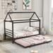 Twin Size Metal House Bed Kids Platform Bed with Trundle Bed, High Quality Metal Bed Frame, Silver or Black