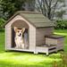 Grondin Outdoor Solid Fir Wood Dog House with Openable Roof, Storage Box and Elevated Feeding Station for Small to Medium Dogs