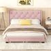 Queen Size Storage Bed with 2-Storage Drawers, Linen Upholstered Platform Bed, Furniture for Bedroom Guest Room, Pink