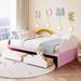 Twin Size Platform Bed with 2 Drawers, Clouds and Rainbow Decor, Pink Rainbow