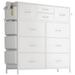 10 Drawer Dresser, Chest of Drawers with Side Pockets and Hooks, PU Storage Dresser, Sturdy Steel Frame, Wood Top