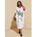 Plus Size V Neck Graphic Midi Tee Dress