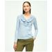 Brooks Brothers Women's Long Sleeve Cotton Modal Ruffled Top | Medium Blue Heather | Size Large