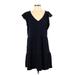 Ann Taylor LOFT Casual Dress - A-Line V Neck Short sleeves: Blue Print Dresses - Women's Size Small