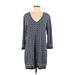 M.S.S.P. Casual Dress - Shift V Neck 3/4 sleeves: Blue Dresses - Women's Size Medium