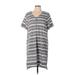 Tacera Casual Dress - Shift V Neck Short Sleeve: Gray Print Dresses - Women's Size Large